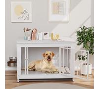 Jaulas para Perros, 93x64x58cm, Jaula Perro Grande para Casa de Madera, Dog Crate con 2 Comederos y Puertas para Perros, con Bandeja Extraíble, Jaula para Perros Medianos Pequeños hasta 40kg,Blanco