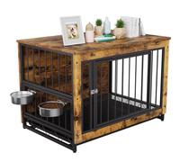 Jaulas para Perros, 93x64x58cm, Jaula Perro Grande para Casa de Madera, Dog Crate con 2 Comederos y Puertas para Perros, con Bandeja Extraíble, Jaula para Perros Medianos Pequeños hasta 40kg, Madera