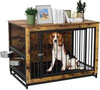 Jaulas para Perros, 93x64x58cm, Jaula Perro Grande para Casa de Madera, Dog Crate con 2 Comederos y Puertas para Perros, con Bandeja Extraíble, Jaula para Perros Medianos Pequeños hasta 40kg, Madera