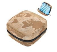 JAVENPROEQT 1 bolsa de almacenamiento de servilletas sanitarias, organizador grande reutilizable para el primer período para niñas, mujeres, damas, 17 x 17 x 12 cm/mapa del mundo vintage tierra