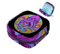 JAVENPROEQT 1 bolsa de almacenamiento de servilletas sanitarias, organizador grande reutilizable para el primer período para niñas y mujeres - 17 x 17 x 12 cm/pulpo morado frío