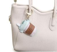 JAVIER.R WATCH DOCK Llavero Decorativo de Cuero Genuino con Taza de Café en tonos azul pastel y rosa pastel, Mini Taza Expreso en Piel, Colgante para Bolso y Mochila. Bag Charm