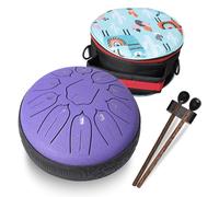 Javik - Tambor de lengua de acero, tambor de lengua de 6 pulgadas, 11 notas, tecla D, instrumento de percusión con bolsa, 2 baquetas, púas de dedo para principiantes, adultos y niños (morado)