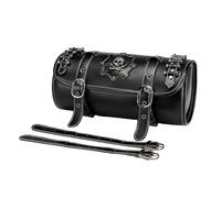 Javoryxh Bolsa Delantera para Motocicleta Alforja De Herramientas Vintage Manillar Horquilla Delantera Patrón Calavera Almacenamiento PU Bolsa Vintage para Motocicleta