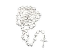 Javoryxh Collar católico de oración con rosario de amor, collar con colgante de cruz de bendición, cuentas en forma de corazón, joyería de cadena larga