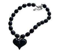 Javoryxh Collar de cuentas de resina con colgante de corazón, longitud ajustable, elegante cadena de cuello hip hop para mujeres de moda