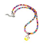 Javoryxh Collar de cuentas tejido a mano, color playa, cuentas de arroz, collar con colgante de pastel, adecuado para mujeres