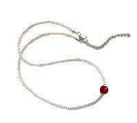 Javoryxh Elegante collar con dije de corazón de ágatas con cuentas de agua y cadena de plata para trajes de mujer de moda