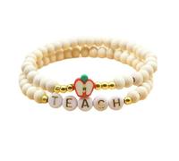 Javoryxh Joyería De Madera Natural para Educadores Pulsera Cuentas Frutas Ajustable Juego Regalo para Maestras Mujeres Niñas con Dijes Manzanas