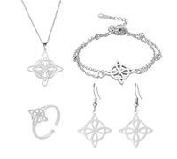 Javoryxh Pulseras De Acero Inoxidable Collar Con Colgante Nudo Celta Simple Anillo Pendiente Joyería Nudo Brujas Regalo Cumpleaños Para Mujeres Joyería Brujería Para Mujeres