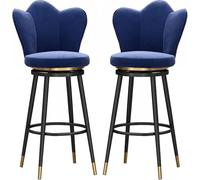 JAVPTAV Juego de 2 taburetes de Bar de Terciopelo, sillas giratorias de Altura de mostrador for Desayuno, taburetes de Hierro for Isla de Cocina, reposapiés cómodo, soportan hasta 150 kg.(Blue,65cm)