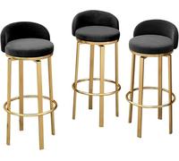 JAVPTAV Juego de 3 taburetes de Bar de Terciopelo con Giro de 360°, Altura de mostrador, reposapiés y Patas de Metal Dorado. Sillas de Cocina for Desayuno. Altura del Asiento: 65/75 cm.(Black,65cm)