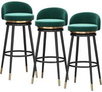 JAVPTAV Juego de 3 taburetes de Bar de Terciopelo de 66/76 cm con Giro de 360 Grados, Respaldo y reposapiés, tapizados for Cocina, cafetería(Green-Black Legs,75cm)