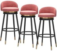 JAVPTAV Juego de 3 taburetes de Bar de Terciopelo de 66/76 cm con Giro de 360 Grados, Respaldo y reposapiés, tapizados for Cocina, cafetería(Pink-Black Legs,75cm)