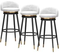 JAVPTAV Juego de 3 taburetes de Bar de Terciopelo de 66/76 cm con Giro de 360 Grados, Respaldo y reposapiés, tapizados for Cocina, cafetería(White-Black Legs,75cm)