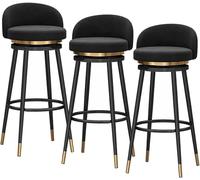 JAVPTAV Juego de 3 taburetes de Bar de Terciopelo de 66/76 cm con Giro de 360 Grados, Respaldo y reposapiés, tapizados for Cocina, cafetería(Black-Black Legs,75cm)