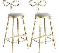 JAVPTAV Taburete de mostrador Moderno de Terciopelo, taburetes de Bar con Respaldo de Cinta, Patas y reposapiés de Metal Dorado, Altura de Asiento de 75 cm for Isla de Cocina(Grey-2ps)