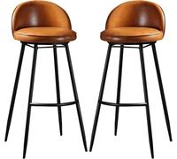 JAVPTAV Taburetes de Bar con Asiento de Piel sintética, sillas de Bar for Islas de Cocina y Barra de Desayuno, taburetes con Asiento Giratorio de 360 Grados y Patas de Metal(Brown-2ps,65CM)