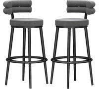 JAVPTAV Taburetes de Terciopelo, taburetes Altos con Respaldo, Taburete de 150 kg for Isla de Cocina, Taburete tapizado con reposapiés, sillas de Comedor for Bar.(Grey-2ps,75cm)