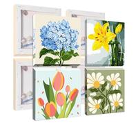 Jawecci 4Pcs Blumen Pintar por Numeros con Marco Adultos, DIY Pintura por Números, Blumen Paint by Numbers 6 7 8 9 10 Años Niños DIY para con Pinceles 20X20cm