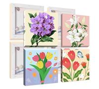 Jawecci 4Pcs Blumen Pintar por Numeros con Marco Adultos, DIY Pintura por Números, Tulpen Paint by Numbers 6 7 8 9 10 Años Niños DIY para con Pinceles 20X20cm