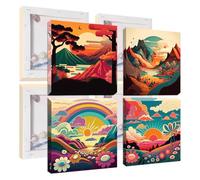 Jawecci 4Pcs Paisaje Pintar por Numeros con Marco Adultos, DIY Pintura por Números, Montaña Paint by Numbers 6 7 8 9 10 Años Niños DIY para con Pinceles 20X20cm