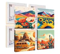 Jawecci 4Pcs Paisaje Pintar por Numeros con Marco Adultos, DIY Pintura por Números, Montaña Paint by Numbers 6 7 8 9 10 Años Niños DIY para con Pinceles 20X20cm