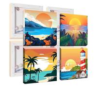 Jawecci 4Pcs Sonnenuntergang Pintar por Numeros con Marco Adultos, DIY Pintura por Números, Paisaje Paint by Numbers 6 7 8 9 10 Años Niños DIY para con Pinceles 20X20cm