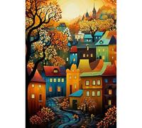 Jawecci Arbol Diamond Painting Kit Completo, Casa Cuadro Diamantes Adultos DIY Cristal 5D Pintura De Diamante Painting Para Decoración De Pared Del Hogar 30x40cm