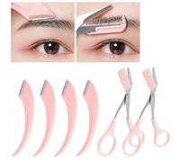 Jawfait - 6 tijeras recortadoras de cejas con peine, maquinilla de afeitar curvada para cejas, afeitadora facial antideslizante de acero inoxidable