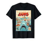 Jaws 50th Anniversary Poster Amity Sticker Collage 2-Sided Camiseta