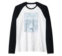 Jaws 50th Anniversary Poster Sketched Blue Style 2-Sided Camiseta Manga Raglan