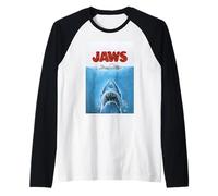 Jaws 50th Anniversary Poster Textured Style Front & Back Camiseta Manga Raglan
