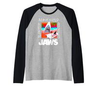Jaws Beach Closed Surf Warning Camiseta Manga Raglan