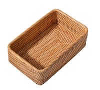 JAWSEU Cesta de almacenamiento de ratán natural, cesta de mimbre de tejido rectangular, cesta trenzada, cesta de pan, cesta de mimbre organizador para baño, sala de estar (L)