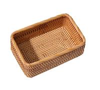 JAWSEU Cesta de almacenamiento de ratán natural, cesta de mimbre de tejido rectangular, cesta trenzada, cesta de pan, cesta de mimbre organizador para baño, sala de estar (M)