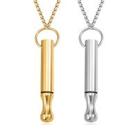 JAWUZ 2 collar para dejar de fumar Collar Consciente para Aliviar el Estrés, Collar de Silbato Acero Inoxidable para Hombre Mujer(con bolsa de franela)