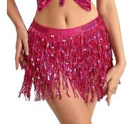 JAWUZ Falda Lentejuelas Mujer Cintura Alta Elastica, Falda Corta Lentejuela Sexy Brillante, Falda de Lentejuela para Baile Danza Club Colombiana Salsa Baile de Vientre, Rosa roja