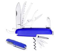JAWUZ Navaja de bolsillo plegable de 9 x 2,4 x 1,4 cm, navaja suiza, navaja multiusos para acampar, mini navaja con 11 funciones (Azul)