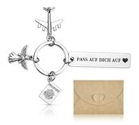 JAXICREY Llavero de viaje con texto en alemán "Pass auf Dich", regalo de despedida, año extranjero, amuleto de la suerte, regalo para viajeros del mundo, ángel de la guarda, buen colgante, regalo de