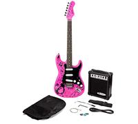 Jaxville ST1-PP-PK Pink Punk St Style Pack de guitarra eléctrica con amplificador de guitarra bolsa de guitarra guitarra cuerda de guitarra correa guitarra plomo y plectrums de guitarra