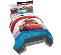 Jay Franco Disney Pixar Cars Racing Machine Juego de cama individual de 5 piezas - Incluye edredσn y juego de sαbanas - Ropa de cama con Rayo McQ