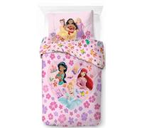Jay Franco Disney Princess Floral - Juego de funda nórdica para cama individual, 100 % algodón, incluye funda de almohada de 50 x 70 cm