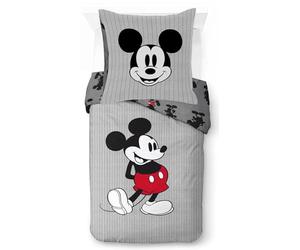 Jay Franco Juego de Cama de Mickey Mouse Disney a Rayas con Funda de edredón para Cama Individual de algodón Afelpado - Incluye una Funda de Almohada de 80 x 80 cm