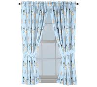 Jay Franco Juego de cortinas de ventana para dormitorio de niños, juego de 4 piezas con 2 alzapaños, azul, azul y bingo, 42 pulgadas de ancho x 63 pulgadas de largo (paquete de 2)