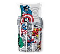 Jay Franco - Juego de ropa de cama 100% algodón, diseño de Marvel Comics Comic Cool, para cama individual, funda de edredón de 135 x 200 cm y funda de almohada de 80 x 80 cm