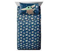 Jay Franco Juego de sábanas para niños con sábana bajera, encimera y funda de almohada, ropa de cama ultrasuave con funda de almohada para decoración de habitación, azul, Star Wars Mandalorian, 4