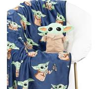 Jay Franco Manta de Felpa Suave y Almohada Mini con diseño de Star Wars The Mandalorian Grogu 130 x 150 cm - Juego de Manta de Forro Polar y Almohada de Star Wars para niño