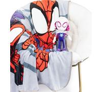 Jay Franco Manta de Forro Polar Azul y Almohada Mini con diseño de Ghost Spider Gwen Spiderman 130 x 150 cm - Juego de Manta y Almohada Infantil para Cama de Marvel