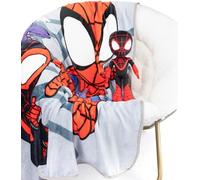 Jay Franco Manta de Forro Polar Azul y Almohada Mini con diseño de Miles Morales Marvel 130 x 150 cm - Juego de Manta y Almohada Infantil para Cama de Marvel